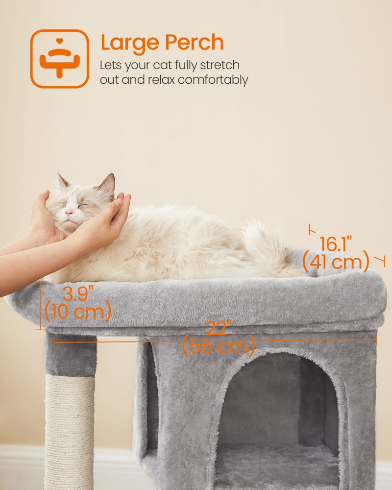 Feandrea Cat Tree, 33.1-Inch Cat Tower, Plush Condo for Large Cats up to 16 lb, Large Perch, 2 Caves, Scratching Post, Light Gray UPCT61W - Image 3