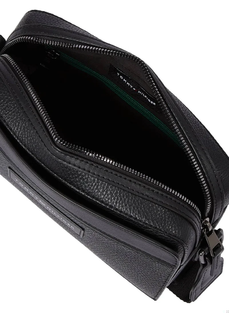 TOMMY HILFIGER Men's Th Business Textured Reporter Bag, Black - faux leather