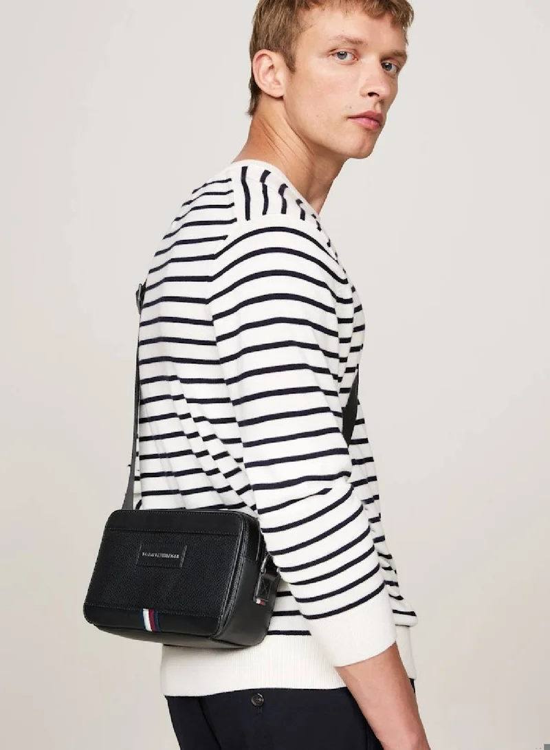 TOMMY HILFIGER Men's Th Business Textured Reporter Bag, Black - faux leather