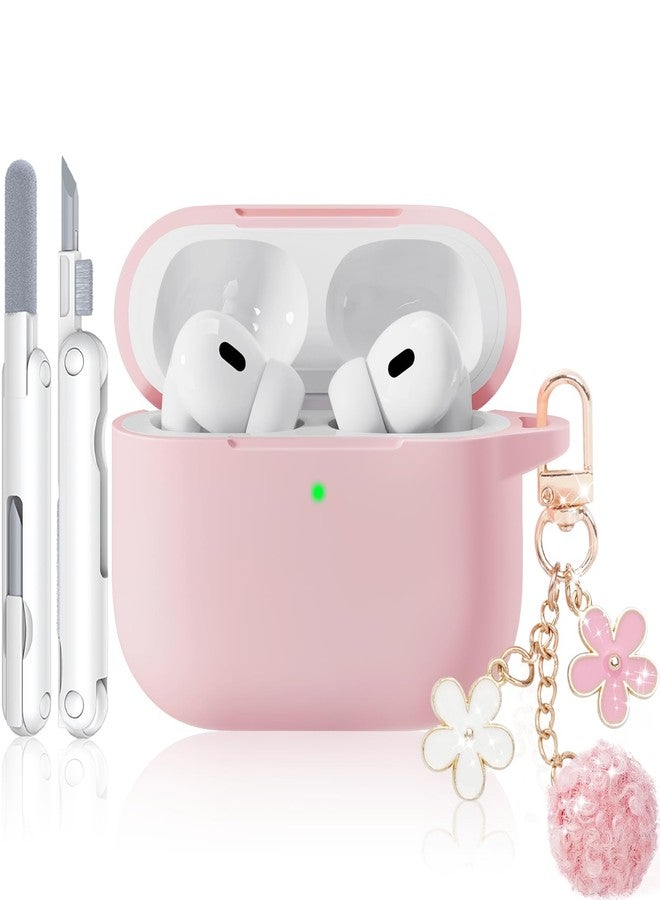 TNSNK Soft Silicone Case for AirPods Pro 2nd/1st Generation, Protective Cases Cover with Cleaning Kit & Keychain, Compatible with AirPods Pro 2 for Women Girly, Anti-Scratch, Shockproof (Pink) - Image 1