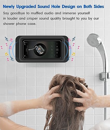Mistriddle Waterproof Shower Phone Holder with 360° Rotation, Angle Adjustable, Enhanced Sound Quality, Wall Mounted Phone Holder for Bathroom Mirror Bathtub Kitchen, Up to 7 Inch (Black) - Image 2