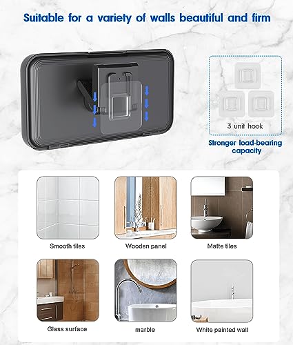 Mistriddle Waterproof Shower Phone Holder with 360° Rotation, Angle Adjustable, Enhanced Sound Quality, Wall Mounted Phone Holder for Bathroom Mirror Bathtub Kitchen, Up to 7 Inch (Black) - Image 4