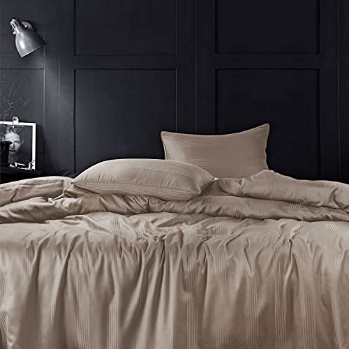 Spread Spain Cotton with Striped Design & 450 Thread Count King Size (Double) Barcode Duvet Cover (90x108 Inch) - Taupe - Image 2