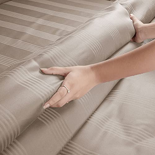 Spread Spain Cotton with Striped Design & 450 Thread Count King Size (Double) Barcode Duvet Cover (90x108 Inch) - Taupe - Image 3