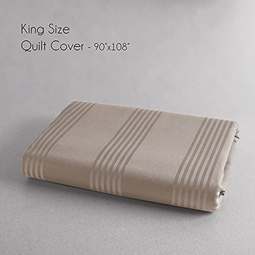 Spread Spain Cotton with Striped Design & 450 Thread Count King Size (Double) Barcode Duvet Cover (90x108 Inch) - Taupe - Image 4