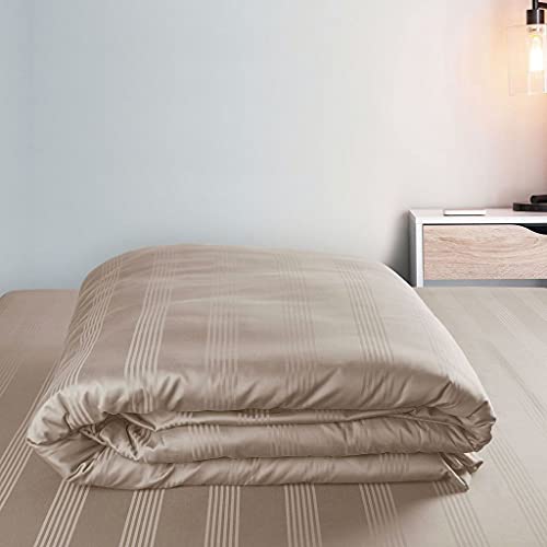 Spread Spain Cotton with Striped Design & 450 Thread Count King Size (Double) Barcode Duvet Cover (90x108 Inch) - Taupe - Image 1