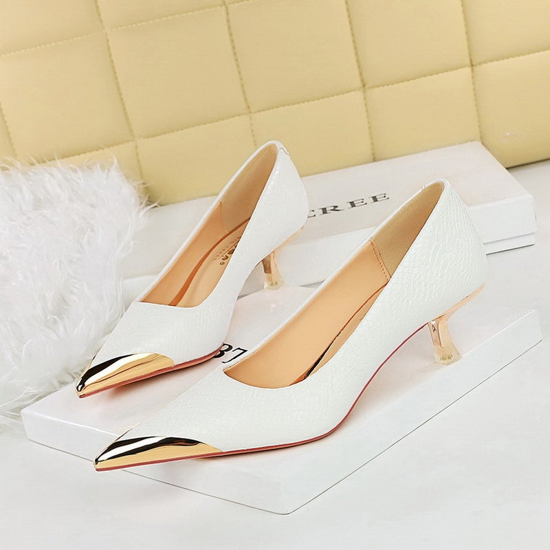 Metallic Pointed Toe Mid-Heels Party Womens Shoes White