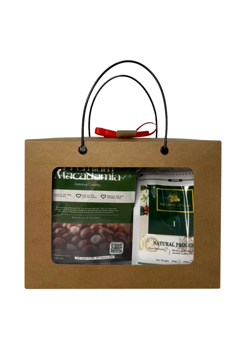 The Caphe Vietnam Combo Gift Set - Fine Robusta Natural Process Whole Bean 250g + Premium Macadamia Vip Size Double Tank 500 g  - Image 1