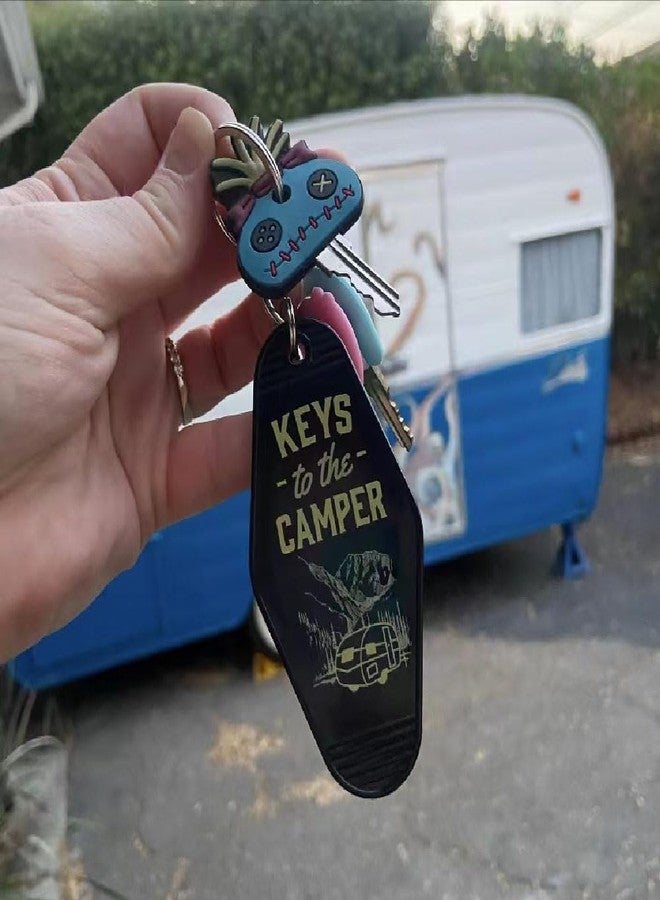 Lemua 2pcs Black Keys to The Camper Keychain Plastic Retro Camper Keychain Set 2 Pack Camper Accessories Camping Accessories for Women Men Vintage Motel Key Chain for Camper Trailer - Image 3