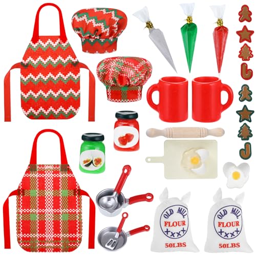 MiniInflat 36 Pcs Christmas Doll Accessories Dolls Baker Outfit Set Christmas Mini Doll Cooking Accessories Include Baker Outfit Mini Baking Props for Dollhouse Decorations Girls and Boys Xmas Gift - Image 1