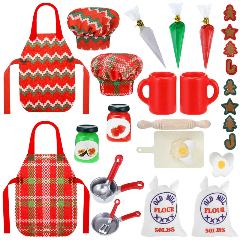 MiniInflat 36 Pcs Christmas Doll Accessories Dolls Baker Outfit Set Christmas Mini Doll Cooking Accessories Include Baker Outfit Mini Baking Props for Dollhouse Decorations Girls and Boys Xmas Gift - Image 3