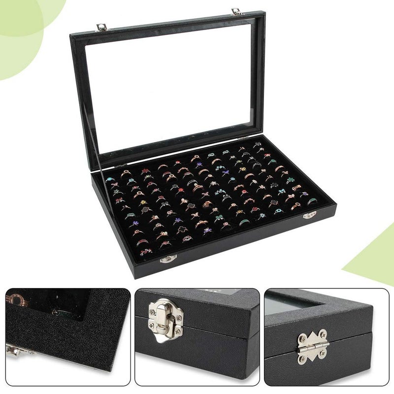 Siveit Ring Display Case Organizer Box with Transparent Lid, Ring Holder Showcase For Store Display Jewelry Show Home, Ring Organizer For Jewelry Rings, Studs Earrings (100 Slot, Black) - Image 3