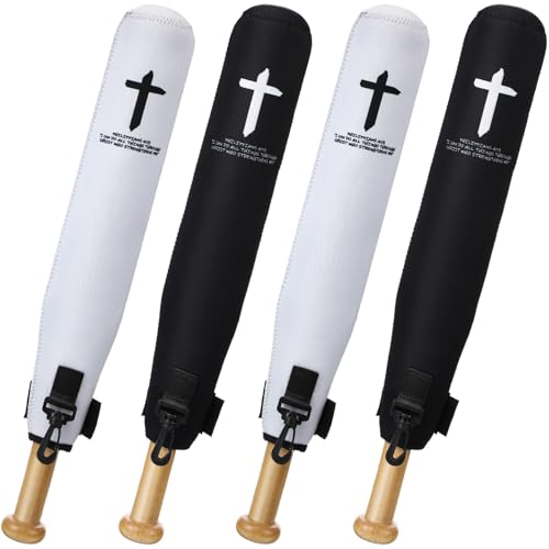 Soulchen 4 Ice Cream Baseball Bat Sleeves 17 x 22 Inch Cross Softball Bat Warmers Cover with Hook Lightweight Sleeve Protector Cover Faith CrossWhiteBlack - Image 1