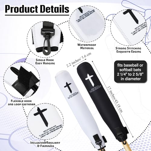Soulchen 4 Ice Cream Baseball Bat Sleeves 17 x 22 Inch Cross Softball Bat Warmers Cover with Hook Lightweight Sleeve Protector Cover Faith CrossWhiteBlack - Image 3