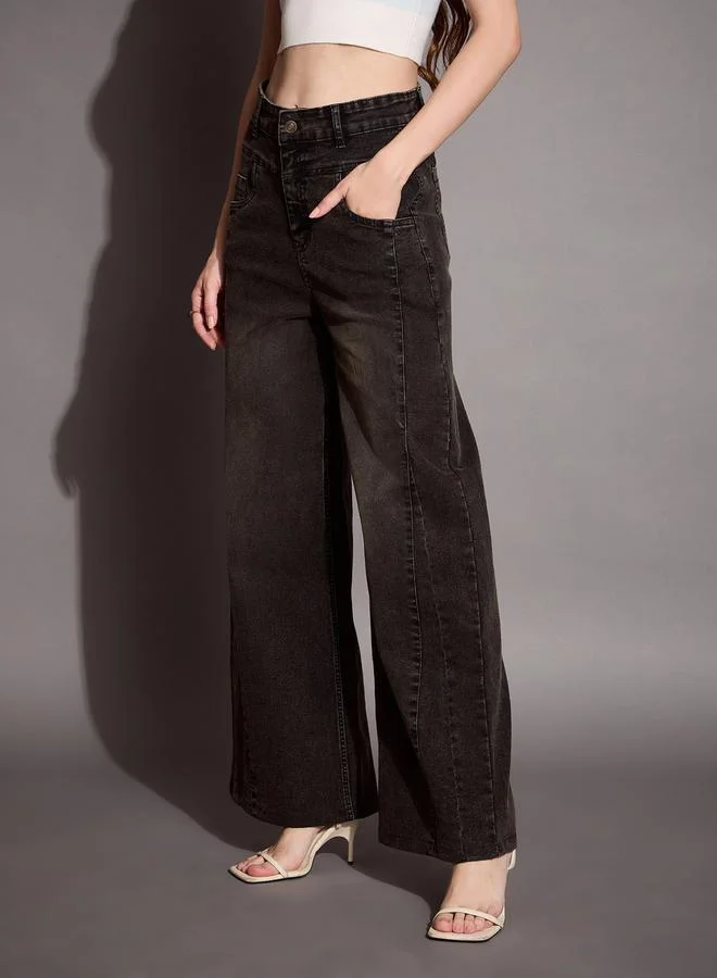 SASSAFRAS High Rise Wash Front Seam Straight Fit Jeans by Styli