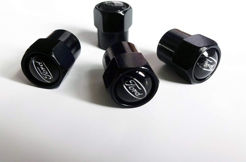 Ford Black Gloss Metal Car Valve Tire Dust Cap Set of Four