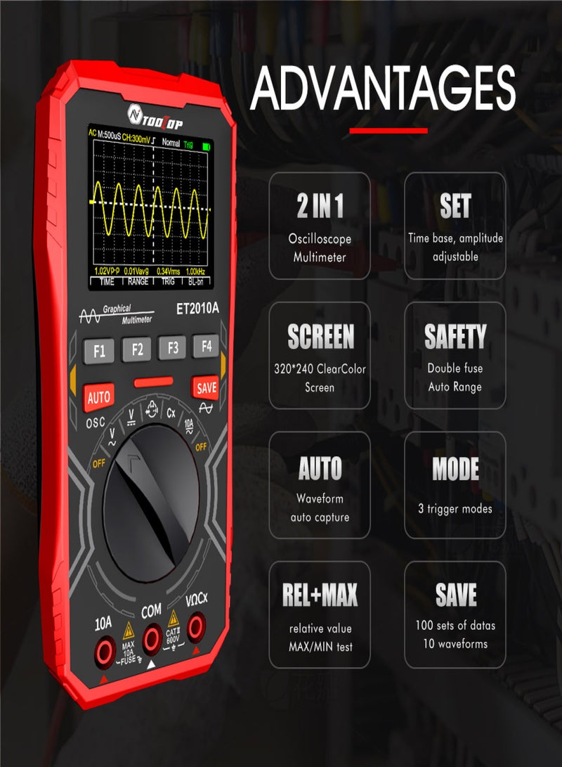 2in1 Oscilloscope Multimeter Digital Display Handheld Oscope Meter 1Mhz Bandwidth 2.5Msps Sampling Rate Data Storage Function for DIY and Electronic Test - Image 5