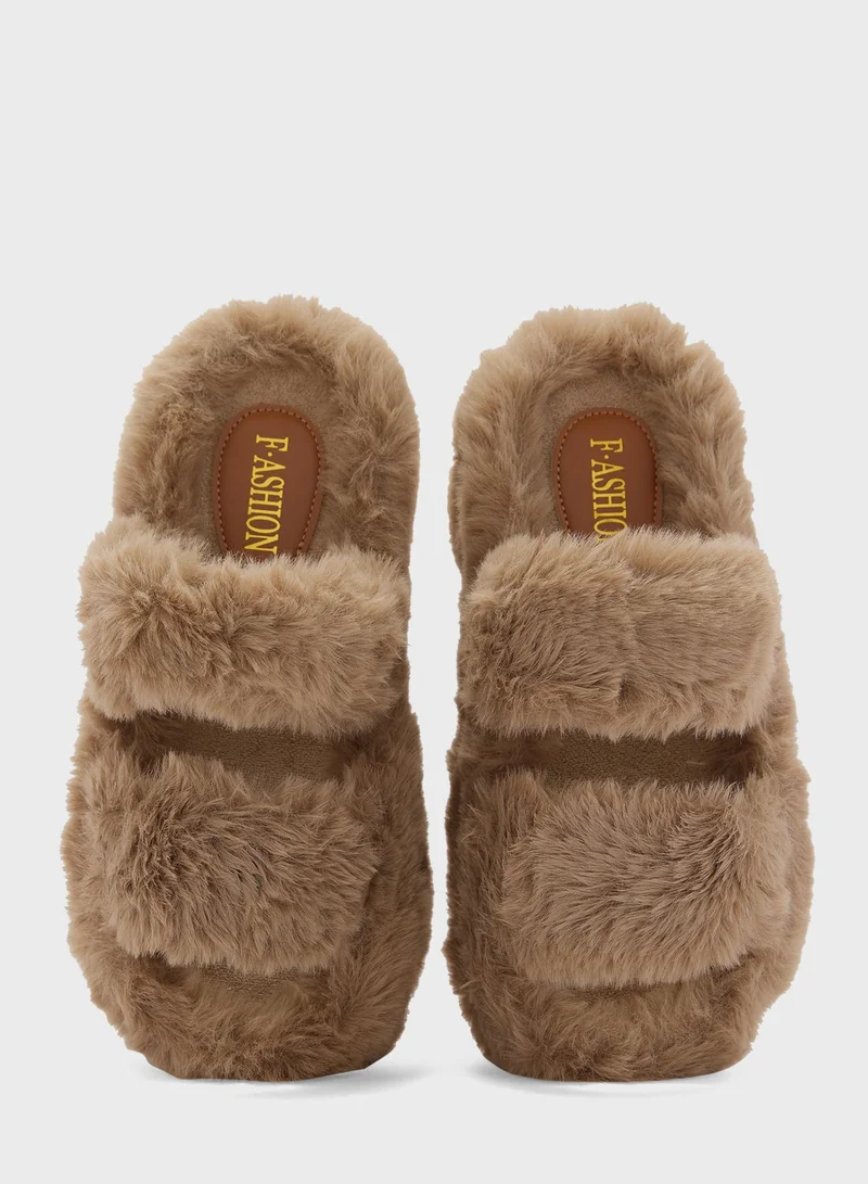 Ginger Platform Double Strap Bedroom Slipper