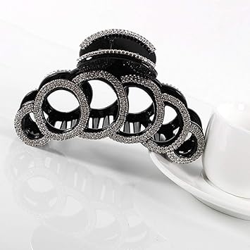 SOLUSTRE Womens Large Claw Hair Clips Rhinestone Hair Claw Octopus Jaw Clips Banana Clips Crystal Hair Claw Clamp Women Hair Jewelry Gifst for Ladies Girl Women Black White - Image 2