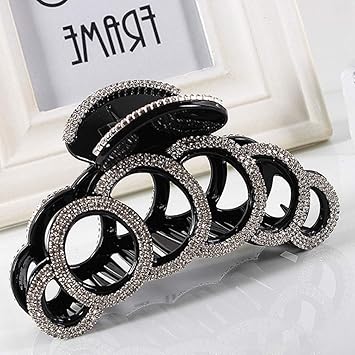 SOLUSTRE Womens Large Claw Hair Clips Rhinestone Hair Claw Octopus Jaw Clips Banana Clips Crystal Hair Claw Clamp Women Hair Jewelry Gifst for Ladies Girl Women Black White - Image 3