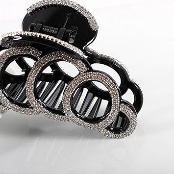 SOLUSTRE Womens Large Claw Hair Clips Rhinestone Hair Claw Octopus Jaw Clips Banana Clips Crystal Hair Claw Clamp Women Hair Jewelry Gifst for Ladies Girl Women Black White - Image 5