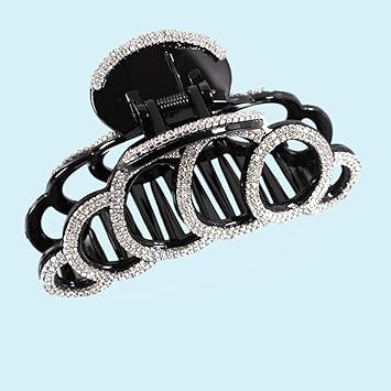 SOLUSTRE Womens Large Claw Hair Clips Rhinestone Hair Claw Octopus Jaw Clips Banana Clips Crystal Hair Claw Clamp Women Hair Jewelry Gifst for Ladies Girl Women Black White - Image 4