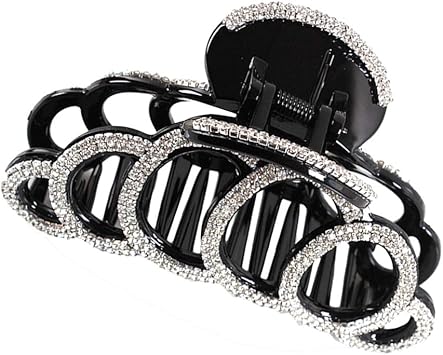 SOLUSTRE Womens Large Claw Hair Clips Rhinestone Hair Claw Octopus Jaw Clips Banana Clips Crystal Hair Claw Clamp Women Hair Jewelry Gifst for Ladies Girl Women Black White - Image 1