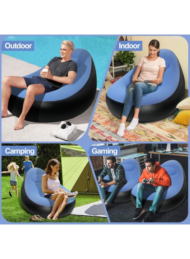 Decorhills Inflatable Sofa Chair with Ottoman Blue Portable Air Lounge Chair with Footrest Waterproof Blow Up Air Sofa for Living Room Bedroom Outdoor Use - Image 5