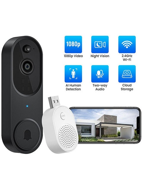 Smart WiFi Remote Doorbell, Smart Doorbell Home Intercom HD Wireless Rechargeable Security Doorbell (With Indoor Unit)