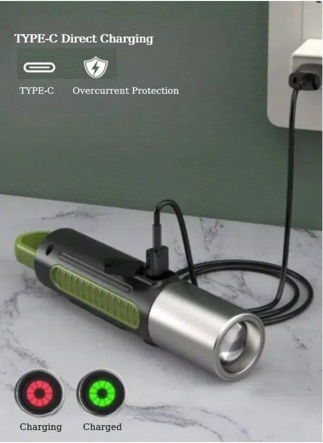 Generic - Usb Charging Strong Light Xpe Wick Flashlight, 4-speed Dimming Waterproof Flashlight, Portable Multi-functional Outdoor Camping Lighting, And Emergency Situations With Built-in Battery For Long-lasting - Image 1