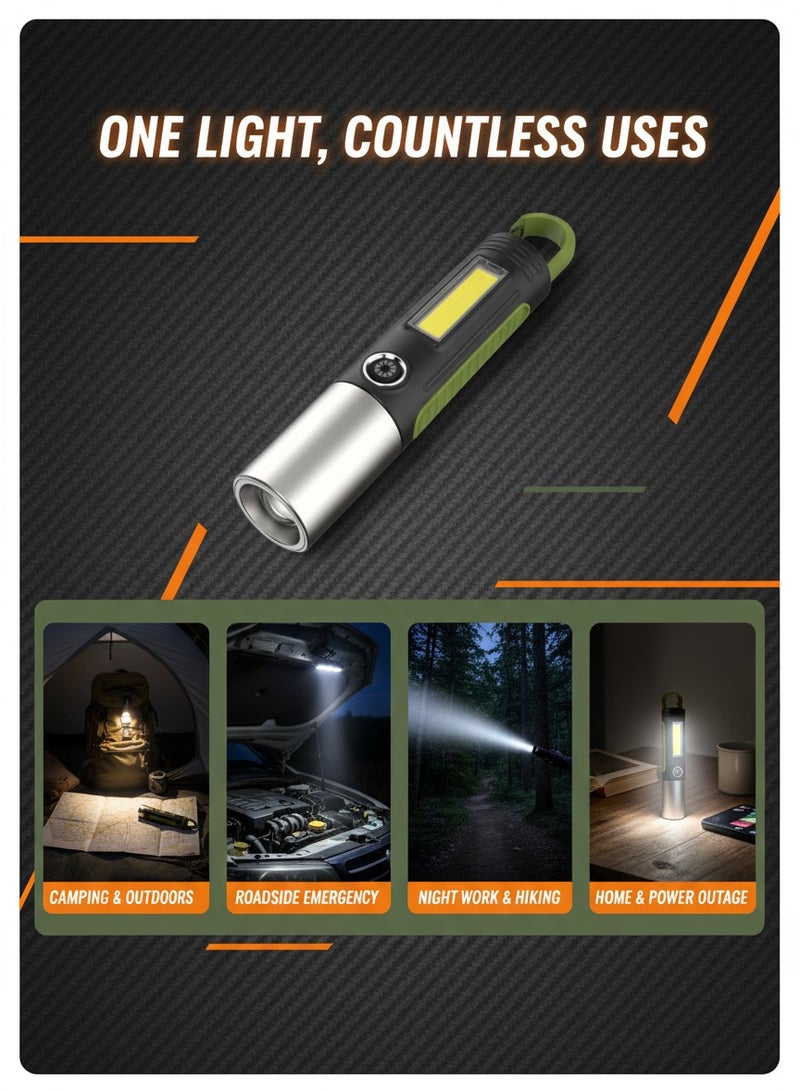 Usb Charging Strong Light Xpe Wick Flashlight, 4-speed Dimming Waterproof Flashlight, Portable Multi-functional Outdoor Camping Lighting, And Emergency Situations With Built-in Battery For Long-lasting - Image 1