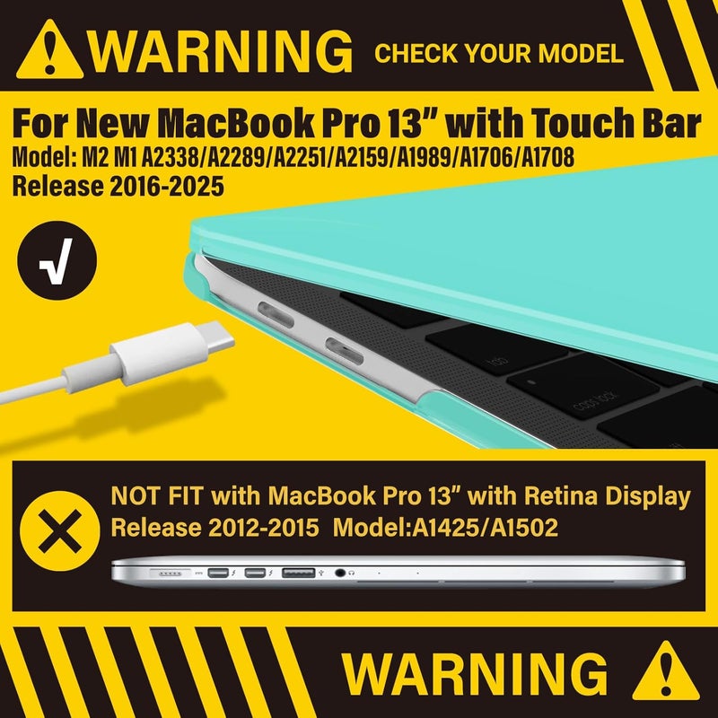 I Benzer Compatible with 2025 2024 M2 MacBook Pro 13 Inch Case 2025-2016 M1 A2338 A2289 A2251 A2159 A1989 A1706 A1708, Hard Shell Case & Keyboard Cover for Mac Pro 13, Turquoise, MT13-TBL+1 - Image 3