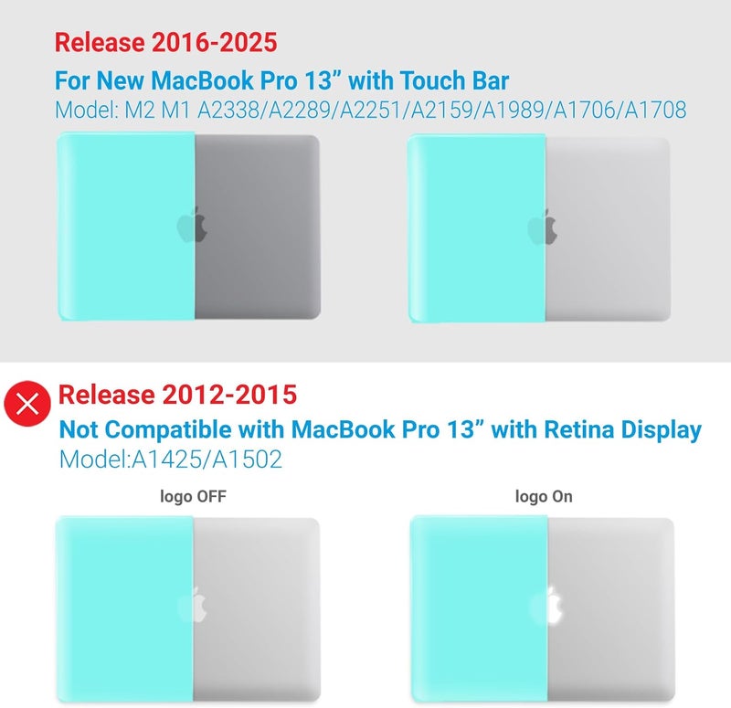 I Benzer Compatible with 2025 2024 M2 MacBook Pro 13 Inch Case 2025-2016 M1 A2338 A2289 A2251 A2159 A1989 A1706 A1708, Hard Shell Case & Keyboard Cover for Mac Pro 13, Turquoise, MT13-TBL+1 - Image 4