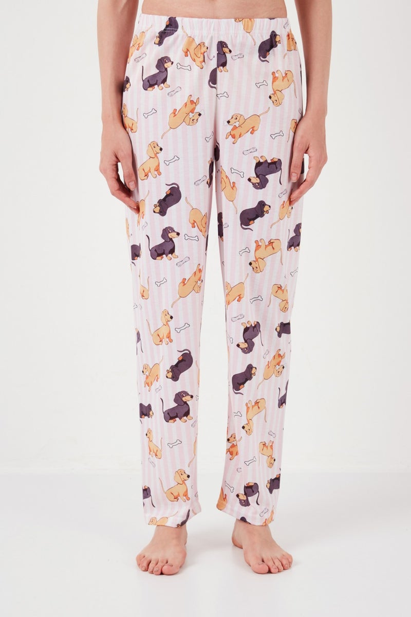Lela Patterned Short Sleeve Elastic Waist Shirt Collar Woven Regular Fit Pajama Set Women's Pajama Set 6571010  - Image 4