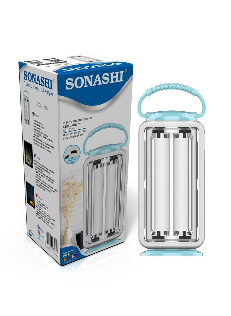 Solar Rechargeable LED Lantern with BuiltIn Battery  Featured with Charging Indicator and Portable Handle  Solar Lights  Up to 4 Hours Working Time  Best for Indoors and Hiking SEL-705N Blue