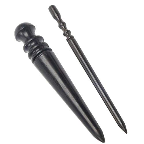 Co-link 2pcs Ebony Wood Leather Craft Slicker Round Burnisher Leather Polished rods Edge Burnisher Slicker Tool - Image 1