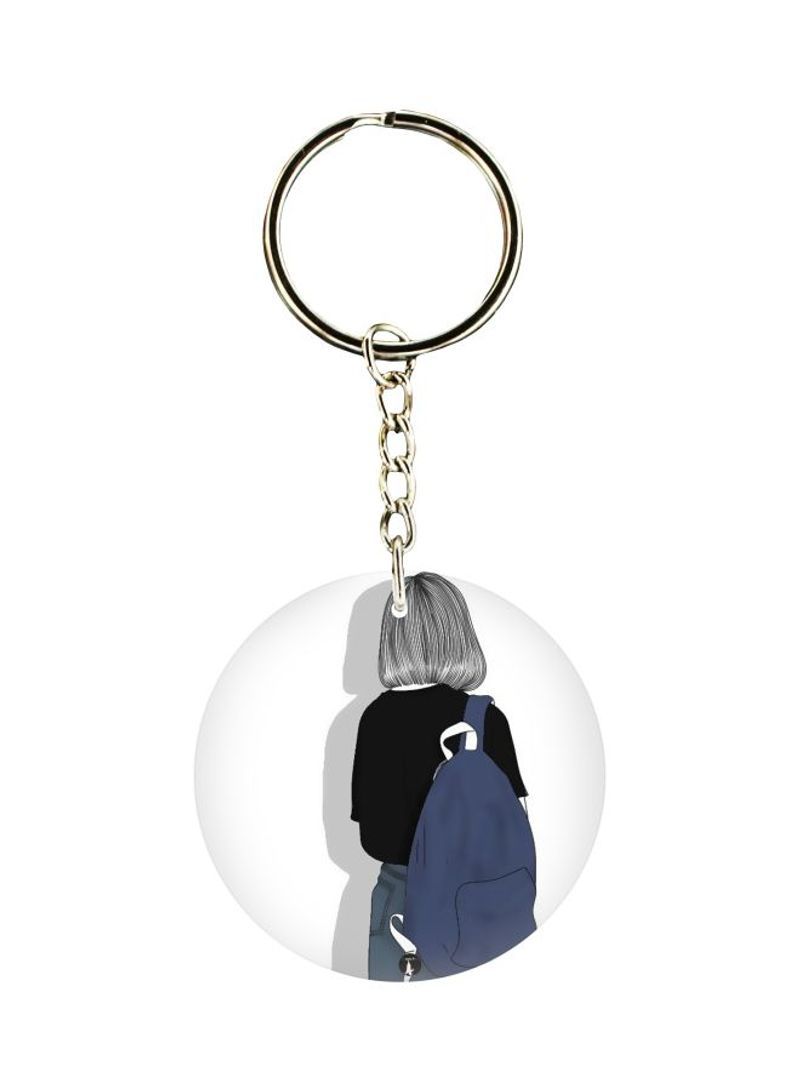 Cartoon Girl Printed Double Sided Keychain