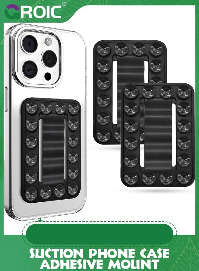 GROIC 2 Pack Black Silicone Suction Phone Case Adhesive Mount, Sticky Phone Grip for iPhone and Android, Non Slip Hands-Free Mirror Shower Holder for Selfies and Videos  - Image 1