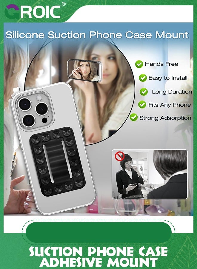 GROIC 2 Pack Black Silicone Suction Phone Case Adhesive Mount, Sticky Phone Grip for iPhone and Android, Non Slip Hands-Free Mirror Shower Holder for Selfies and Videos  - Image 4