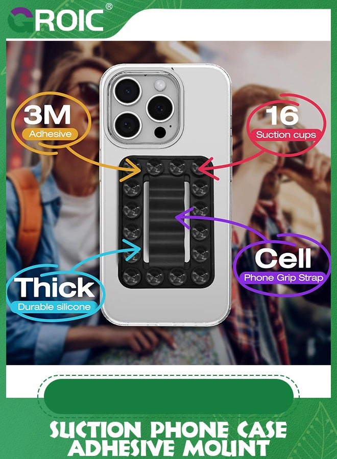 GROIC 2 Pack Black Silicone Suction Phone Case Adhesive Mount, Sticky Phone Grip for iPhone and Android, Non Slip Hands-Free Mirror Shower Holder for Selfies and Videos  - Image 5