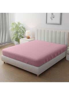 Hotel Linen Klub KRUDE Stripe Microfiber Baby Pink Fitted Sheet -Queen 150 x 200 cm  - Image 1
