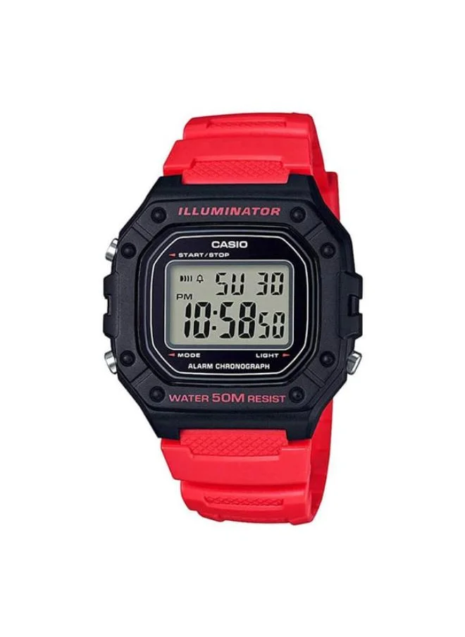 CASIO Men's Digital Display Watch With Red Resin Strap - W-218H-4BVDF
