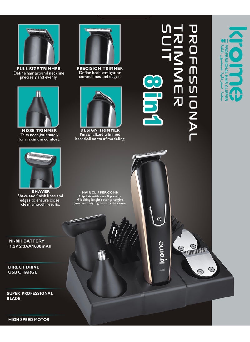 كروم مجموعة العناية للرجال 8 في 1 مجموعة ماكينة قص الشعر/تشذيب اللحية/الأنف/الأذنين - Image 3