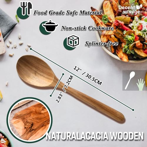Decent Vrvege Wooden Spoons for Cooking, Healthy Acacia Wood Spoon Scoops, Kitchen Serving Spoon Set of 3, Food Servers Ladle, Cooking Utensil For Soup Stirring, Salad Servers - Image 2