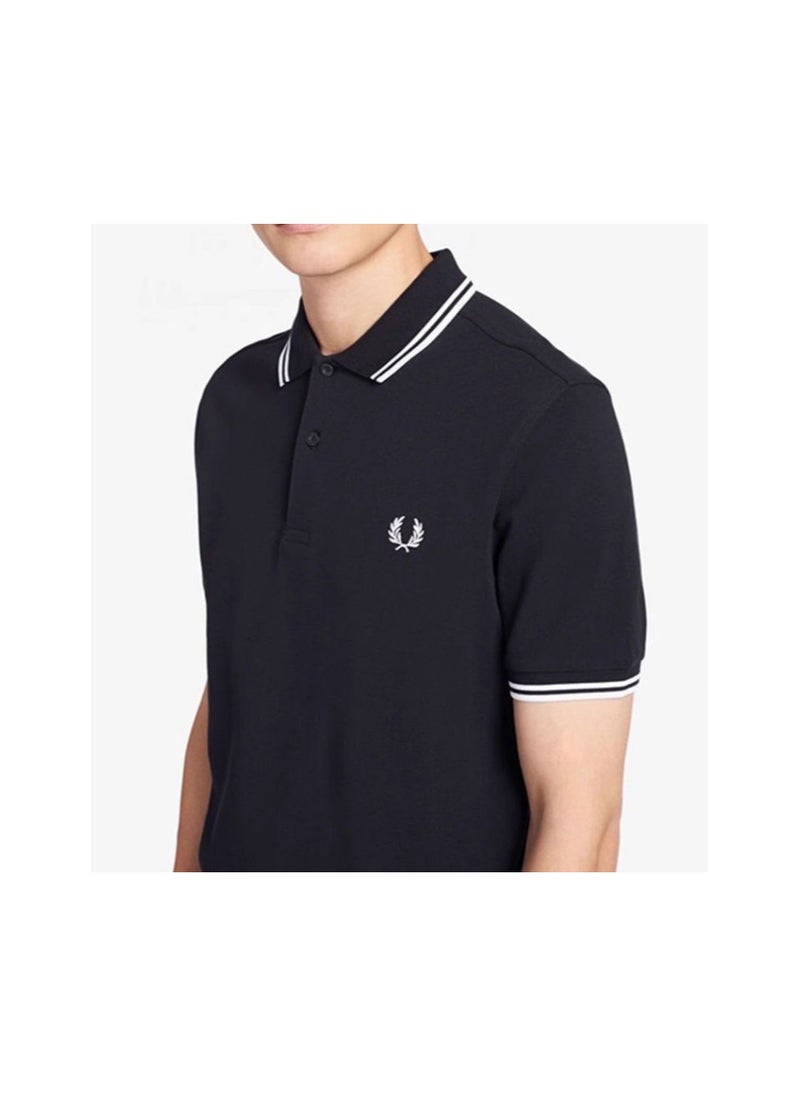 Cotton summer casual short-sleeved men's polo shirt/ Black double white edge - pzsku/ZB750D391153F4452F4A5Z/45/_/1732351217/d505ab40-dacd-4d06-899f-f9cf12eaad44