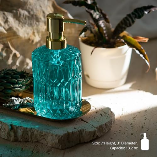 EMPO Clear Glass Soap Dispenser with ABS Plastic Pump, Crystal Lotion Dispensers for Kitchen Sink, Bathroom (Ocean Teal) - Image 3