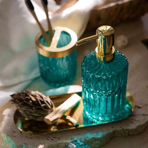 EMPO Clear Glass Soap Dispenser with ABS Plastic Pump, Crystal Lotion Dispensers for Kitchen Sink, Bathroom (Ocean Teal) - Image 4