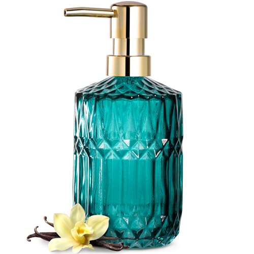 EMPO Clear Glass Soap Dispenser with ABS Plastic Pump, Crystal Lotion Dispensers for Kitchen Sink, Bathroom (Ocean Teal) - Image 1