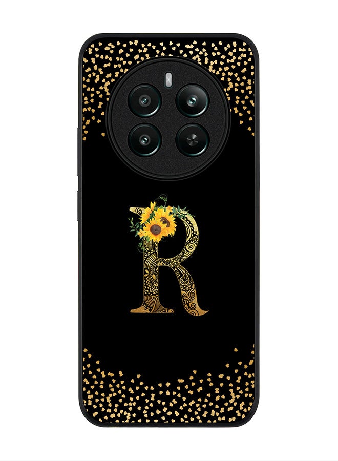 Stylizedd Rugged Black edge case for Realme 12 Plus 5G / Realme 12 4G Case Cover- Custom Monogram Initial Letter Floral Pattern Alphabet - R ( Black)  - Image 1