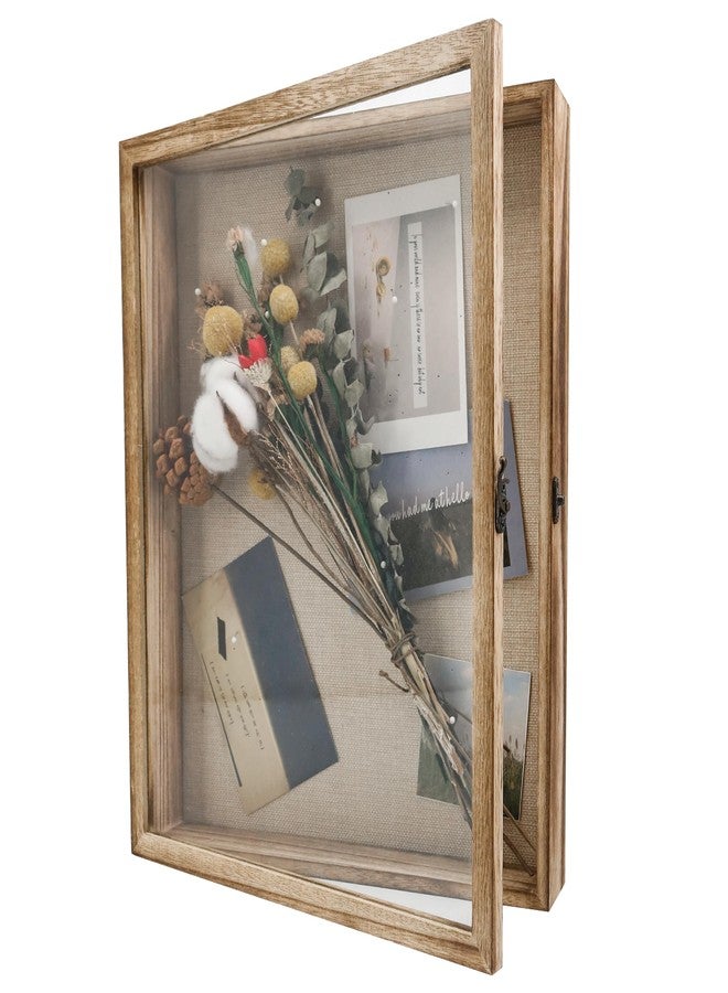 GraduationMall 13x16 Shadow Box Frame Solid Wood Glass Door Display Case with Linen Back and 6 Stick Pins,1.5 inches Interior Depth,Ideal for Memorabilia Pictures Flowers Medals Tickets - Image 1